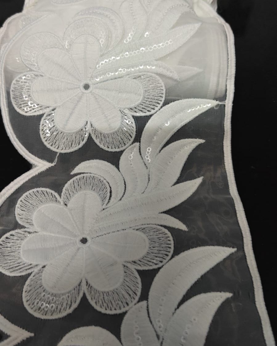 White Sequin Floral Lace — 4 inch